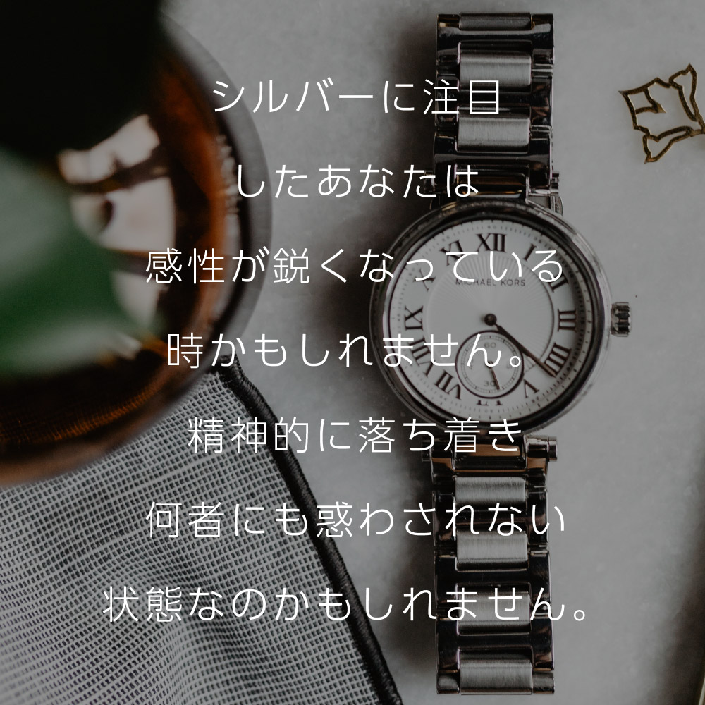 シルバーに注目したあなたは感性が鋭くなっている時かもしれません。精神的に落ち着き何者にも惑わされない状態なのかもしれません。